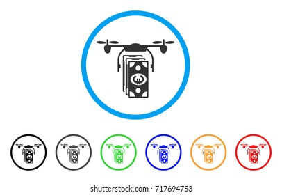 Euro Banknotes Drone rounded icon. Style is a flat euro banknotes drone grey symbol inside light blue circle with black, gray, green, blue, red, orange color versions.