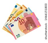 Euro banknotes flat vector illustration. European money currency, paper banknotes isolated clipart on white background. Ten, twenty, fifty, euro cash design elements. Capital, change, payment