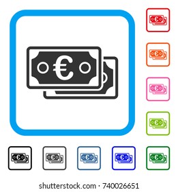 Euro Banknotes icon. Flat gray iconic symbol in a light blue rounded rectangle. Black, gray, green, blue, red, orange color additional versions of Euro Banknotes vector.
