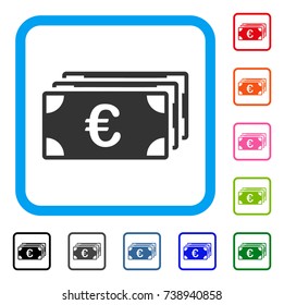 Euro Banknotes icon. Flat grey pictogram symbol in a light blue rounded rectangle. Black, gray, green, blue, red, orange color additional versions of Euro Banknotes vector.