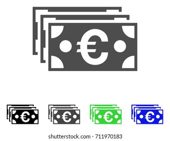Euro Banknotes icon. Vector illustration style is a flat iconic euro banknotes symbol with black, grey, green, blue color variants. Designed for web and software interfaces.