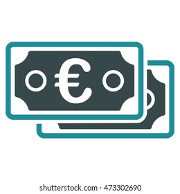 Euro Banknotes icon. Vector style is bicolor flat iconic symbol with rounded angles, soft blue colors, white background.