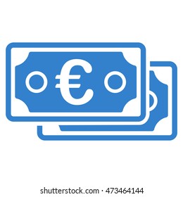 Euro Banknotes icon. Vector style is flat iconic symbol with rounded angles, cobalt color, white background.