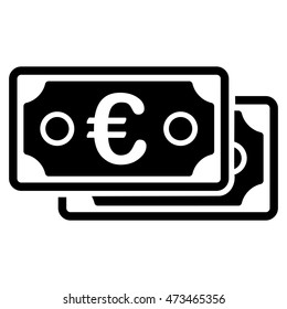 Euro Banknotes icon. Vector style is flat iconic symbol with rounded angles, black color, white background.