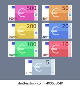 Euro Banknotes Money. Simple, Flat Style. Graphic Vector Illustration.