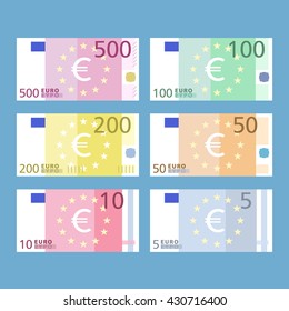 Euro Banknotes. Paper Money. Simple, Flat Style. Graphic Vector Illustration.