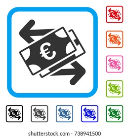 Euro Banknotes Payments icon. Flat grey pictogram symbol inside a light blue rounded squared frame. Black, gray, green, blue, red, orange color versions of Euro Banknotes Payments vector.