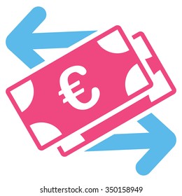 Euro Banknotes Payments vector icon. Style is bicolor flat symbol, pink and blue colors, rounded angles, white background.