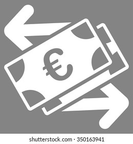 Euro Banknotes Payments vector icon. Style is flat symbol, white color, rounded angles, gray background.