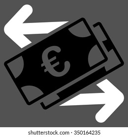 Euro Banknotes Payments vector icon. Style is bicolor flat symbol, black and white colors, rounded angles, gray background.