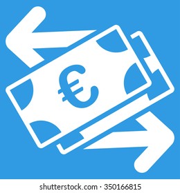Euro Banknotes Payments vector icon. Style is flat symbol, white color, rounded angles, blue background.