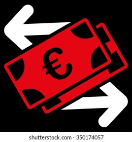 Euro Banknotes Payments vector icon. Style is bicolor flat symbol, red and white colors, rounded angles, black background.