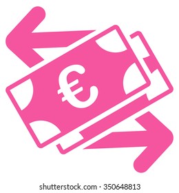 Euro Banknotes Payments vector icon. Style is flat symbol, pink color, rounded angles, white background.