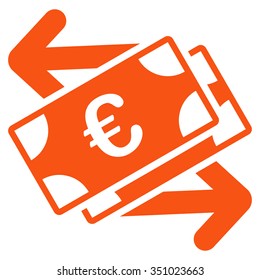 Euro Banknotes Payments vector icon. Style is flat symbol, orange color, rounded angles, white background.