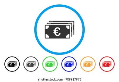 Euro Banknotes rounded icon. Vector illustration style is a grey flat iconic euro banknotes symbol inside a circle. Additional color variants are black, gray, green, blue, red, orange.