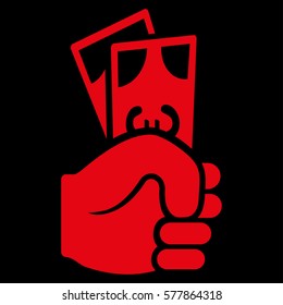 Euro Banknotes Salary vector icon. Flat red symbol. Pictogram is isolated on a black background. Designed for web and software interfaces.