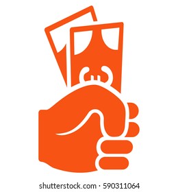 Euro Banknotes Salary vector icon. Flat orange symbol. Pictogram is isolated on a white background. Designed for web and software interfaces.