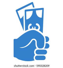 Euro Banknotes Salary vector icon. Flat cobalt symbol. Pictogram is isolated on a white background. Designed for web and software interfaces.