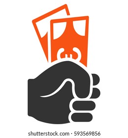 Euro Banknotes Salary vector icon. Flat bicolor orange and gray symbol. Pictogram is isolated on a white background. Designed for web and software interfaces.