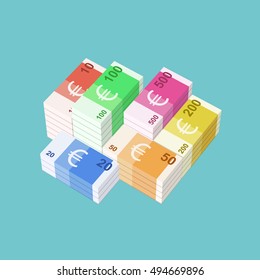 Euro banknotes. Stack of money. Simple, flat style. Graphic vector illustration.