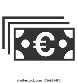 Euro Banknotes vector icon. Flat gray symbol. Pictogram is isolated on a white background. Designed for web and software interfaces.