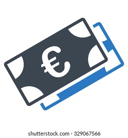 Euro Banknotes vector icon. Style is bicolor flat symbol, smooth blue colors, rounded angles, white background.