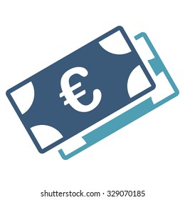 Euro Banknotes vector icon. Style is bicolor flat symbol, cyan and blue colors, rounded angles, white background.