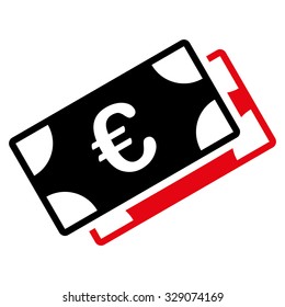 Euro Banknotes vector icon. Style is bicolor flat symbol, intensive red and black colors, rounded angles, white background.