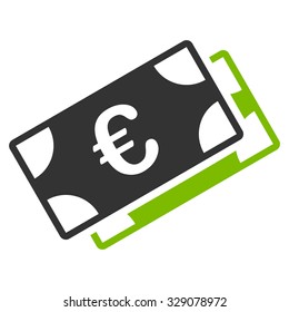 Euro Banknotes vector icon. Style is bicolor flat symbol, eco green and gray colors, rounded angles, white background.