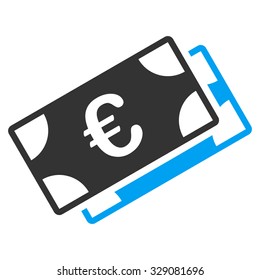 Euro Banknotes vector icon. Style is bicolor flat symbol, blue and gray colors, rounded angles, white background.