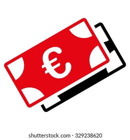 Euro Banknotes vector icon. Style is bicolor flat symbol, intensive red and black colors, rounded angles, white background.