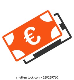 Euro Banknotes vector icon. Style is bicolor flat symbol, orange and gray colors, rounded angles, white background.