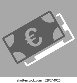 Euro Banknotes vector icon. Style is bicolor flat symbol, dark gray and white colors, rounded angles, silver background.