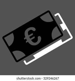 Euro Banknotes vector icon. Style is bicolor flat symbol, black and white colors, rounded angles, gray background.