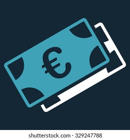 Euro Banknotes vector icon. Style is bicolor flat symbol, blue and white colors, rounded angles, dark blue background.