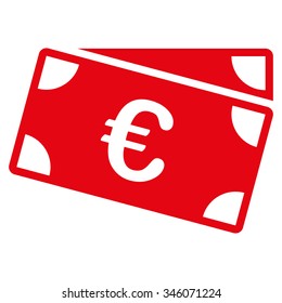 Euro Banknotes vector icon. Style is flat symbol, red color, rounded angles, white background.