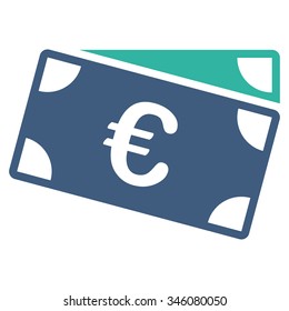 Euro Banknotes vector icon. Style is bicolor flat symbol, cobalt and cyan colors, rounded angles, white background.