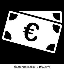 Euro Banknotes vector icon. Style is flat symbol, white color, rounded angles, black background.