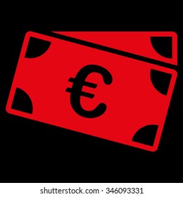 Euro Banknotes vector icon. Style is flat symbol, red color, rounded angles, black background.