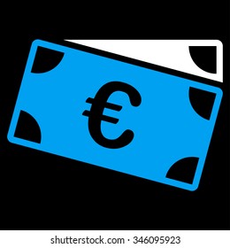 Euro Banknotes vector icon. Style is bicolor flat symbol, blue and white colors, rounded angles, black background.