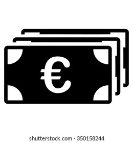 Euro Banknotes vector icon. Style is flat symbol, black color, rounded angles, white background.