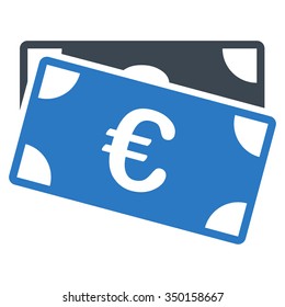 Euro Banknotes vector icon. Style is bicolor flat symbol, smooth blue colors, rounded angles, white background.