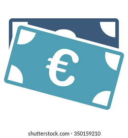 Euro Banknotes vector icon. Style is bicolor flat symbol, cyan and blue colors, rounded angles, white background.