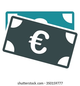 Euro Banknotes vector icon. Style is bicolor flat symbol, soft blue colors, rounded angles, white background.