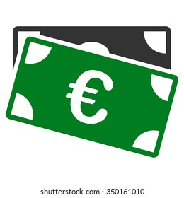 Euro Banknotes vector icon. Style is bicolor flat symbol, green and gray colors, rounded angles, white background.