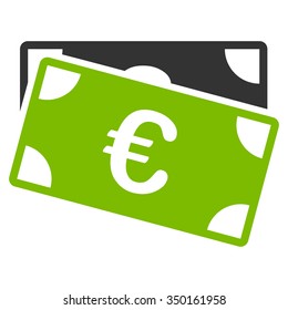 Euro Banknotes vector icon. Style is bicolor flat symbol, eco green and gray colors, rounded angles, white background.