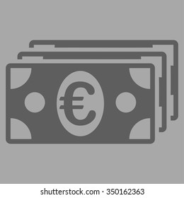 Euro Banknotes vector icon. Style is flat symbol, dark gray color, rounded angles, silver background.