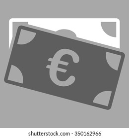 Euro Banknotes vector icon. Style is bicolor flat symbol, dark gray and white colors, rounded angles, silver background.
