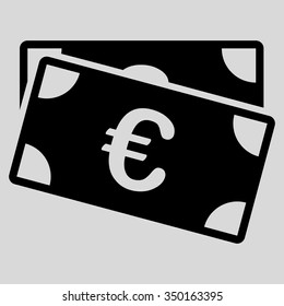 Euro Banknotes vector icon. Style is flat symbol, black color, rounded angles, light gray background.