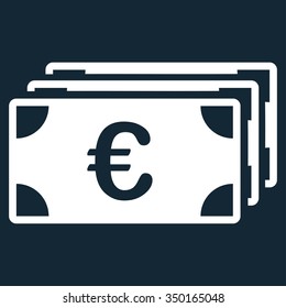 Euro Banknotes vector icon. Style is flat symbol, white color, rounded angles, dark blue background.